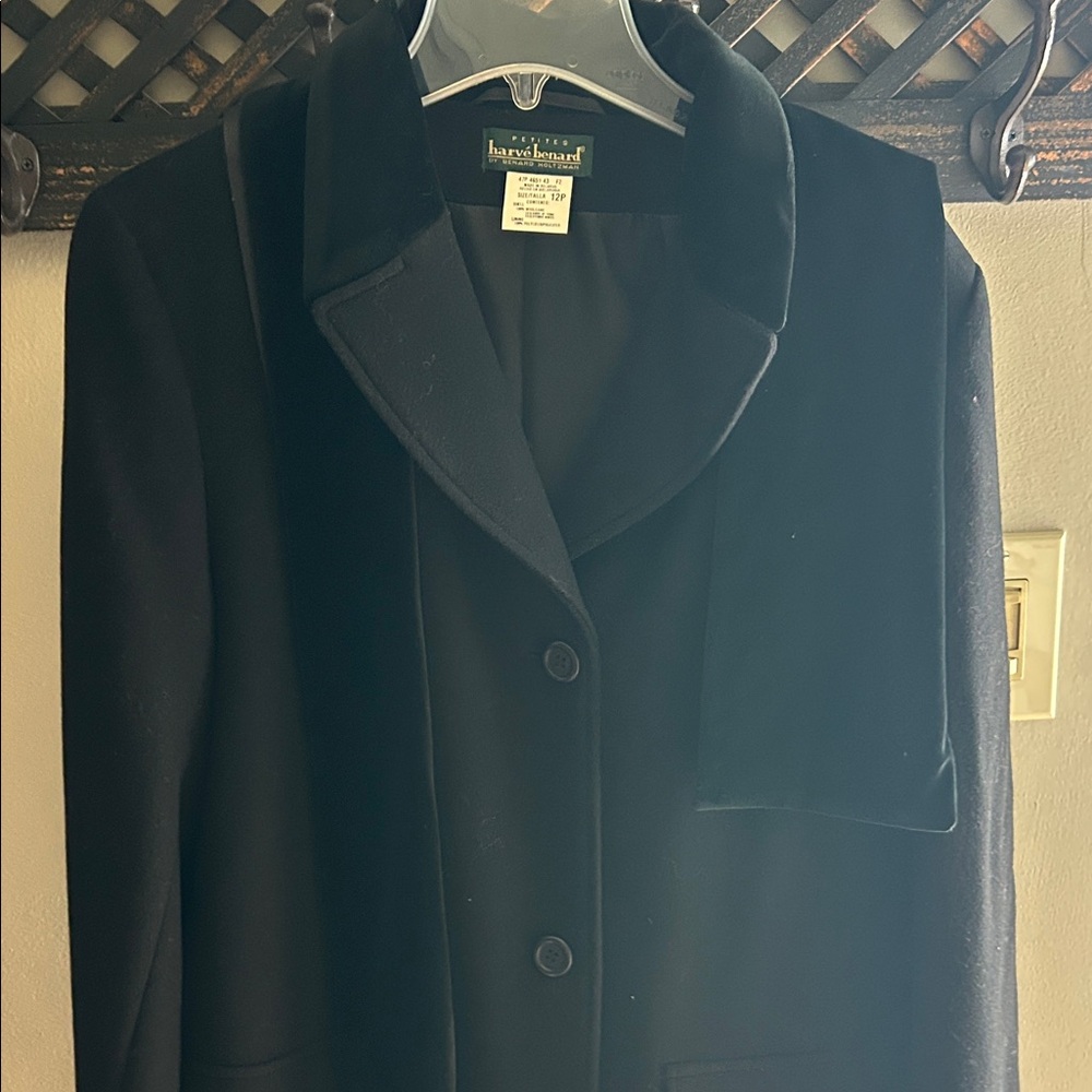Harve Benard Black Pea Coat with Velvet Collar